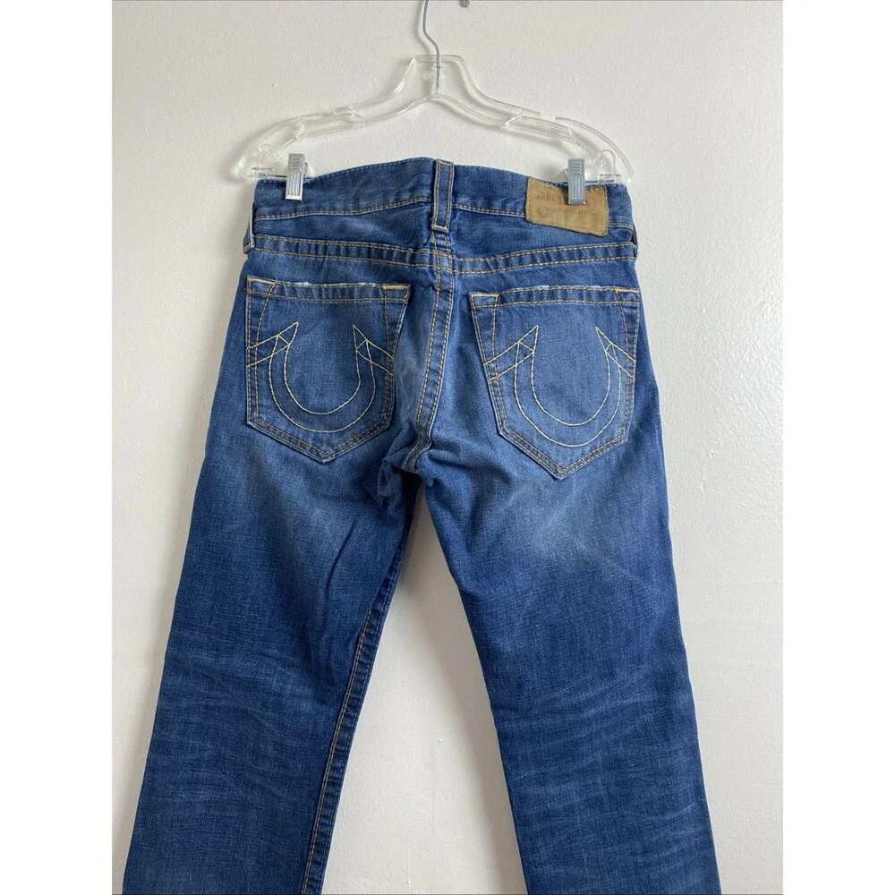 True Religion Denim Jeans Size 30 Straight Blue Stitched Western Cowboy Cotton